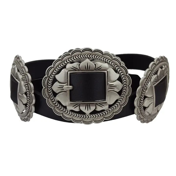 Oval Floral Leather Concho Belt