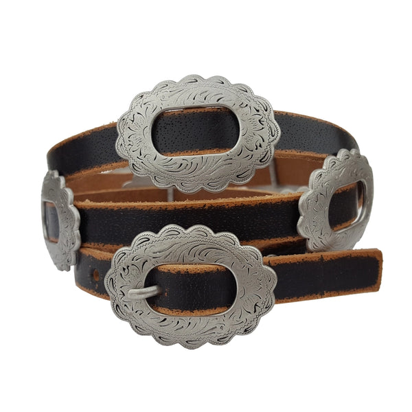 Western Inspired Thin Floral Concho Belt