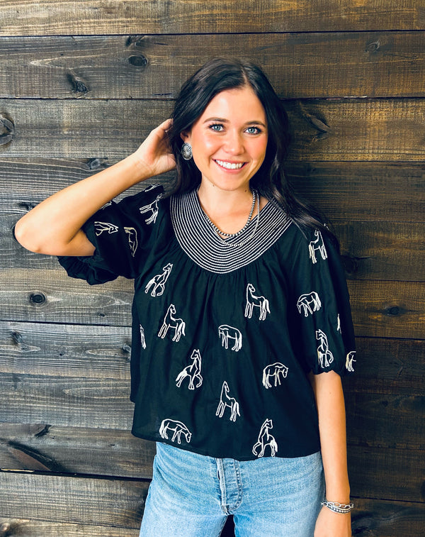 Luann Puff Sleeve Horse Top