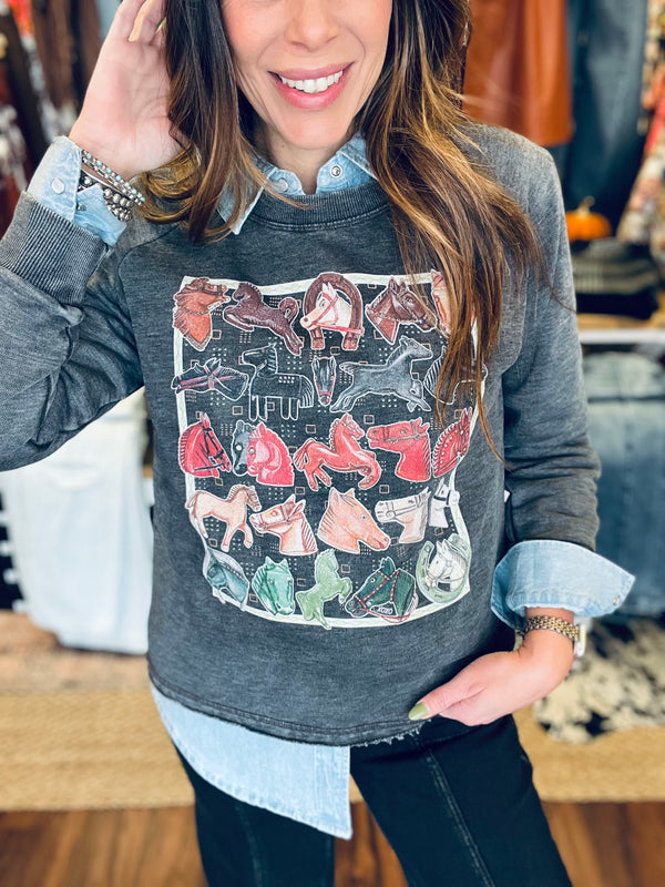 XOXO- Vintage Horse Pins Sweatshirt