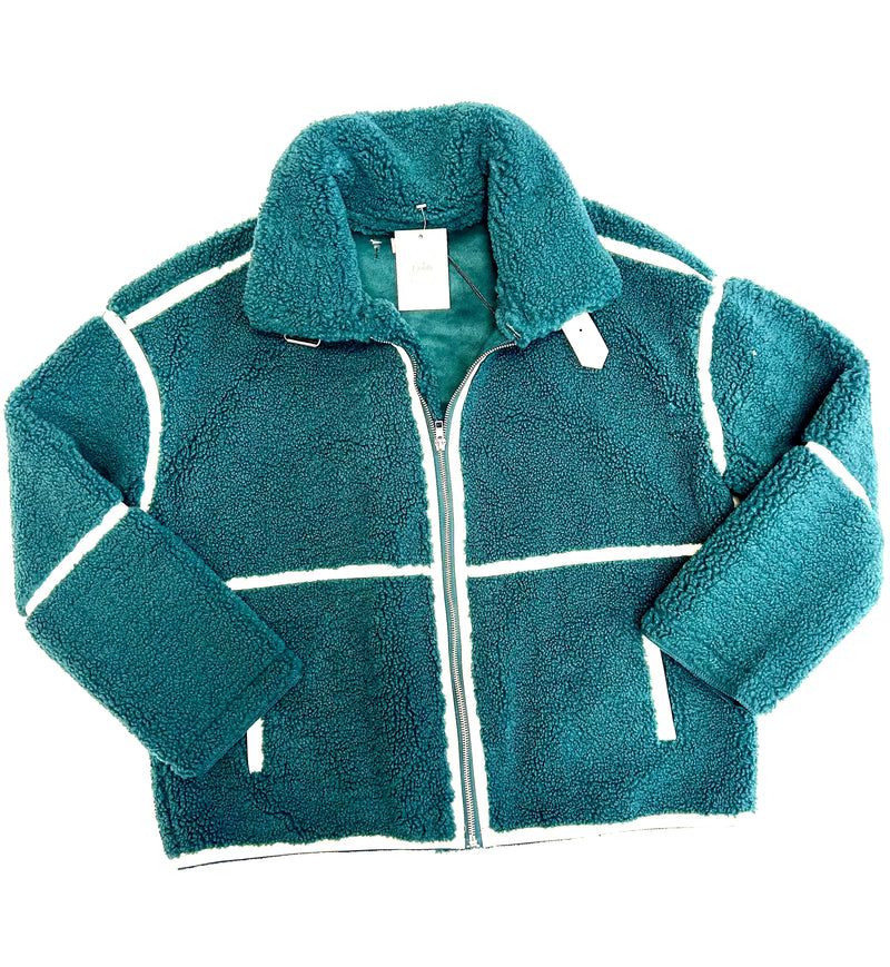 Elan- Teal Wool Fur Zip Up Jacket