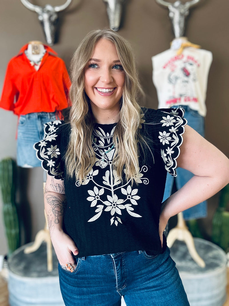Carmela Black Embroidered Top