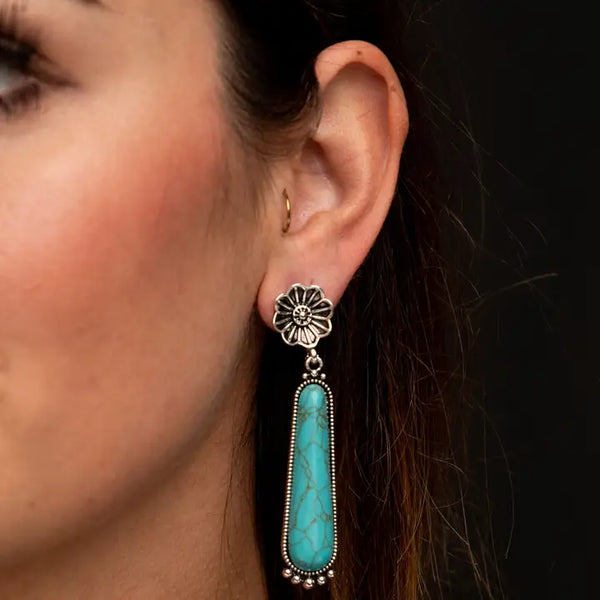 West & Co. Elongated Flower Post Turquoise Earrings