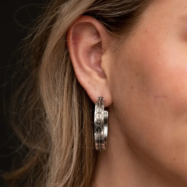 West & Co. Silver Burnished Tribal Hoops