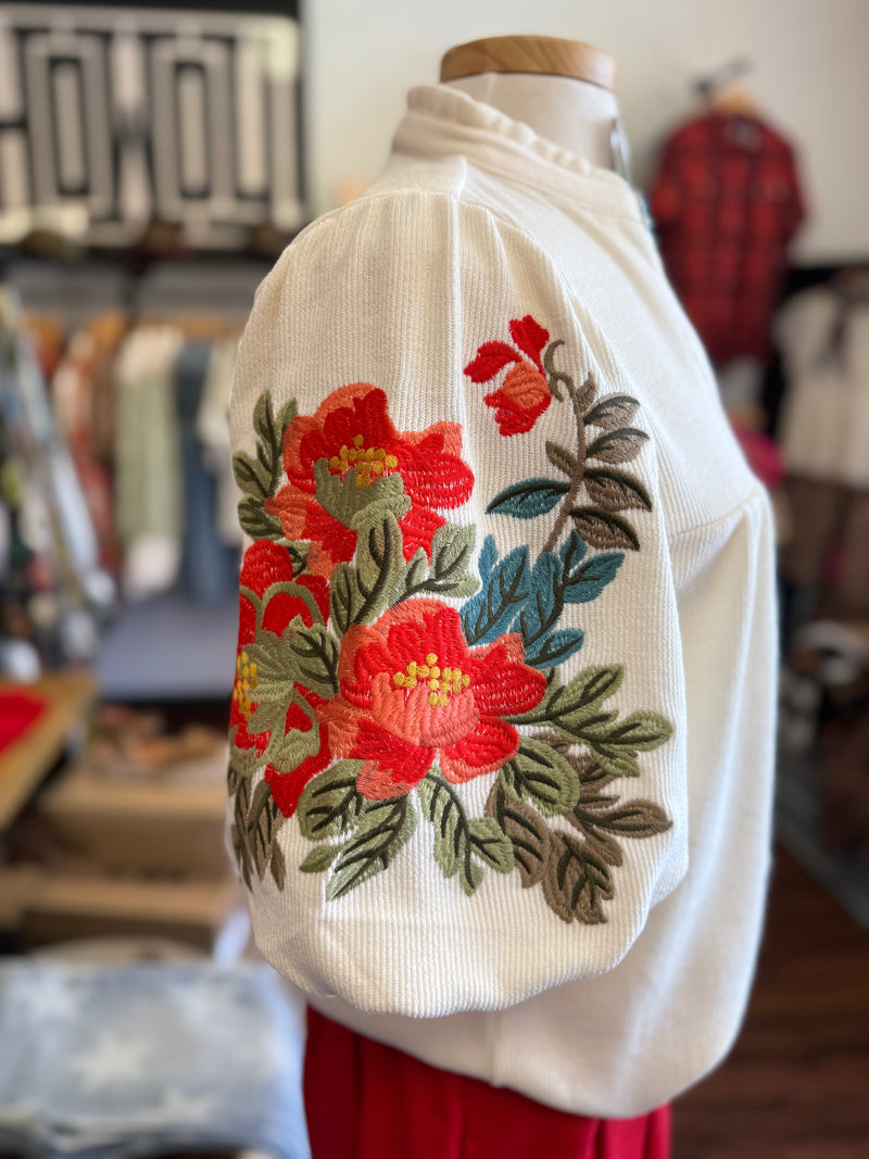 Cisco Cream Embroidered Sleeve Top