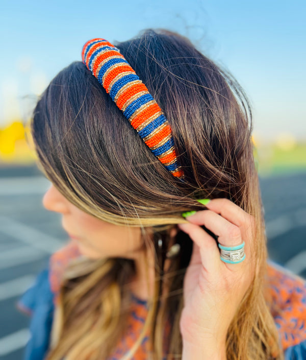 GameDay Striped Headband Blue/Orange