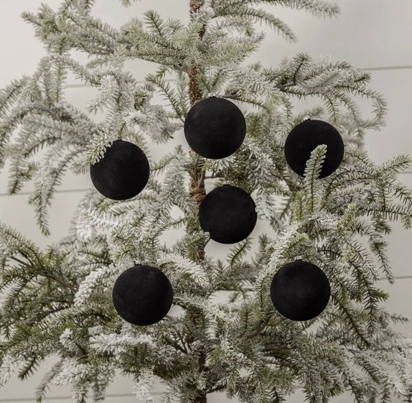 Flocked Ornament Set- Black