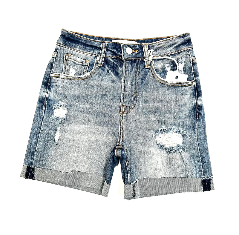 Risen- High Rise Distressed Roll Up Shorts