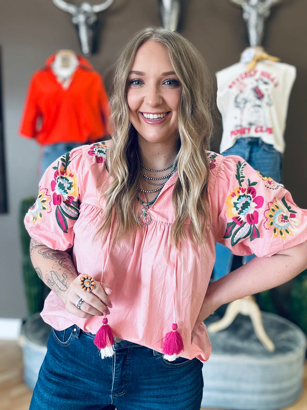 Harmony Puff Sleeve Embroidered Top