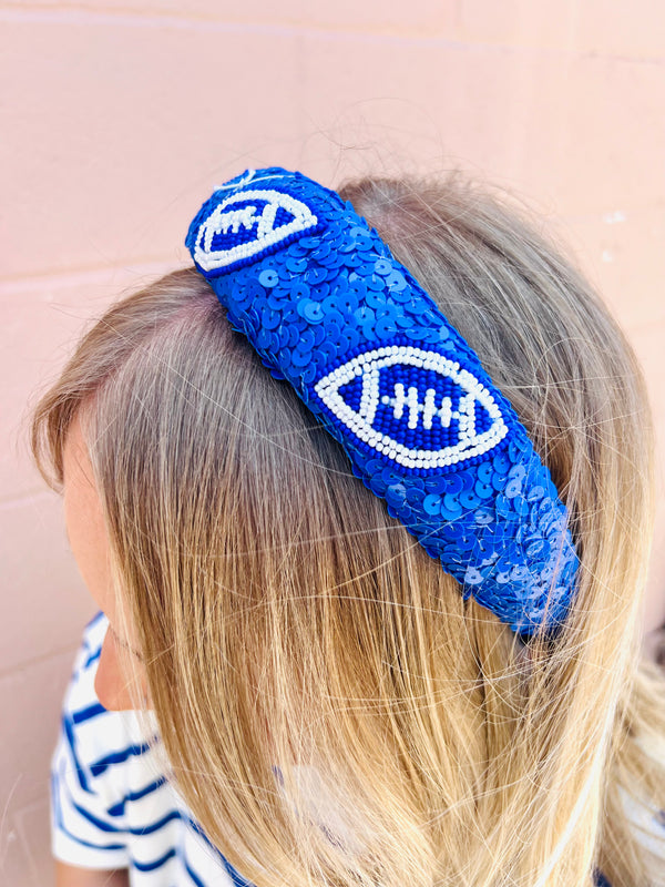 GameDay Football Sequin Headband Blue/White