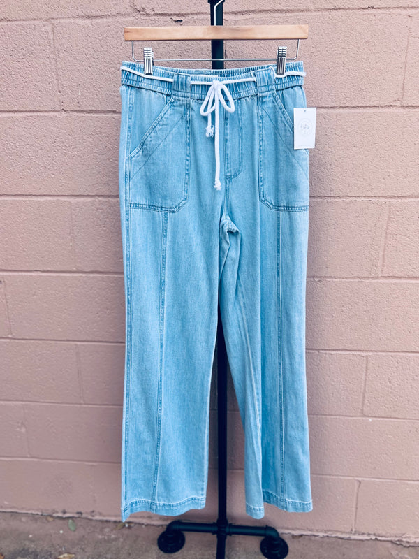 Risen- High Rise Wide Leg Pull On Jeans