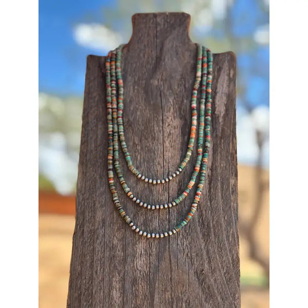 Sterling Silver 16" Kingman Turquoise & Spiney Necklace