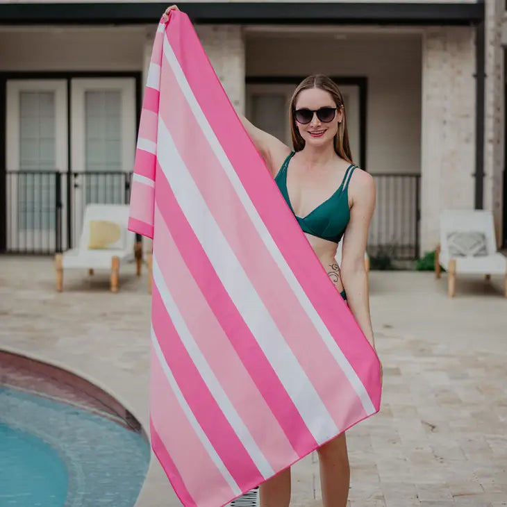 Quick Dry Beach Towel-Pink Stripes