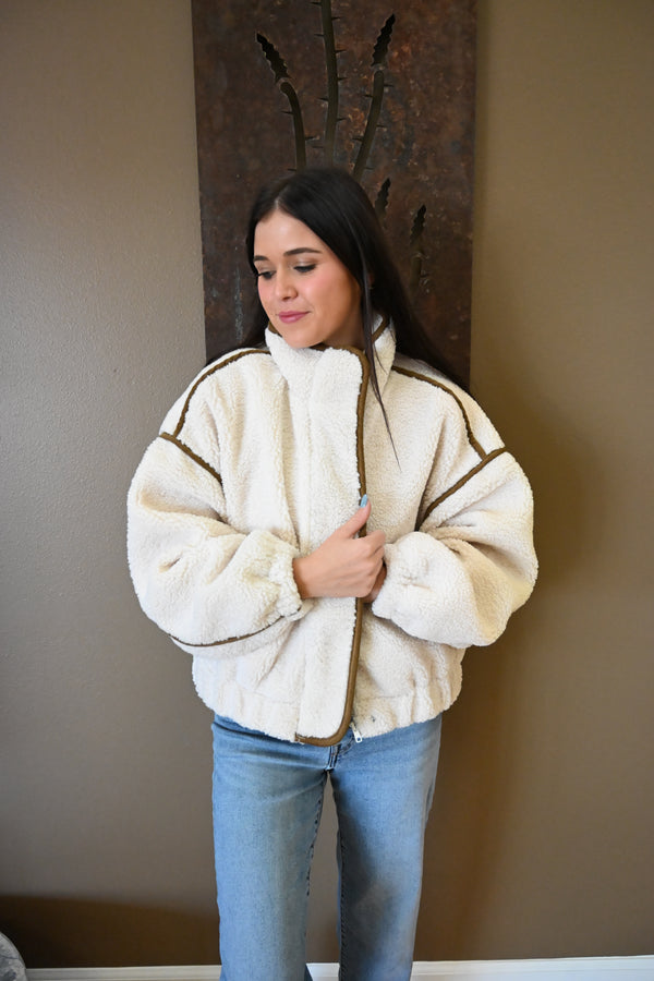Elan- Sherpa Cream Bomber Jacket
