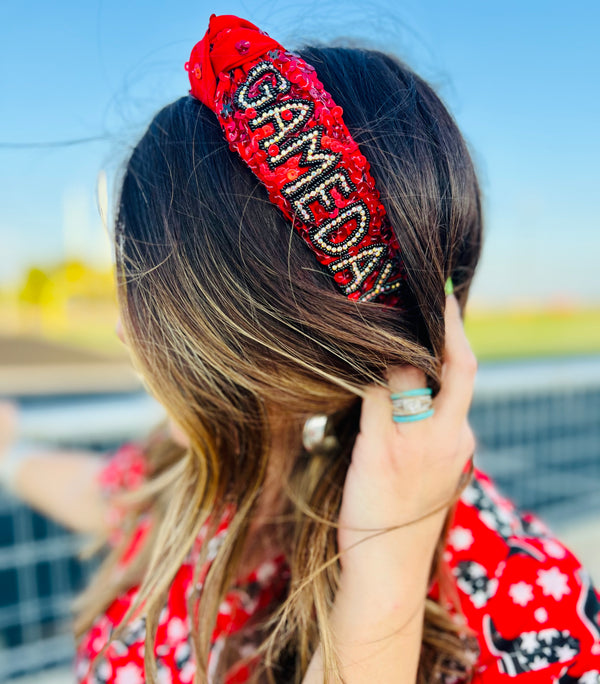 GameDay Sequins Headband- Red/Black