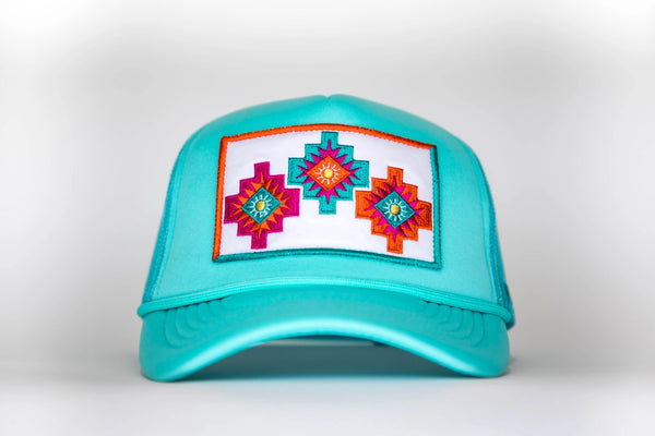 West & Co. Aztec Patch Trucker Hat Turquoise