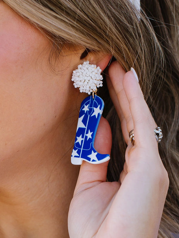 Michelle Mcdowell Blue/White Boot Earrings