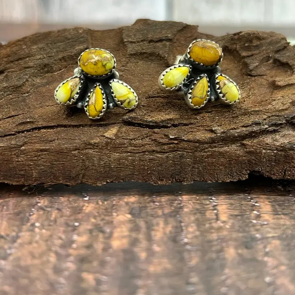 Sterling Silver Honey Dahlia Stud Earrings