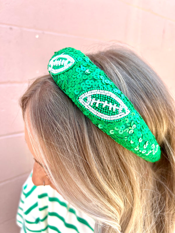 GameDay Football Sequin Headband Kelly Green