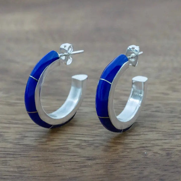 Sterling Silver Lapis Blue Small Hoops