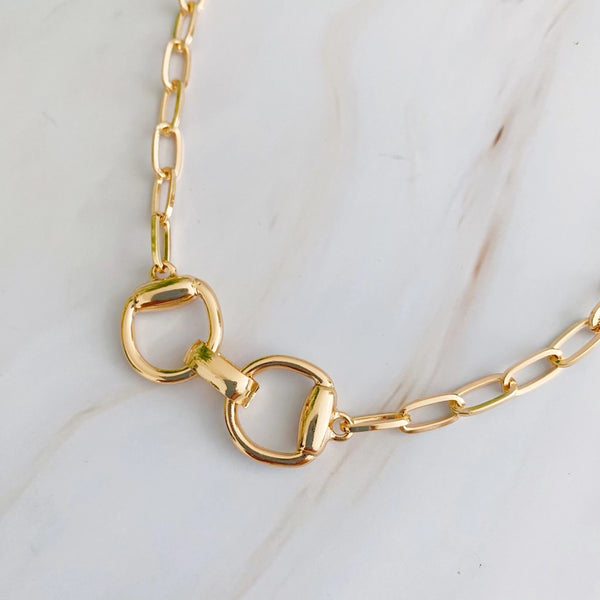 Equestrian Pendant Chain Necklace Gold