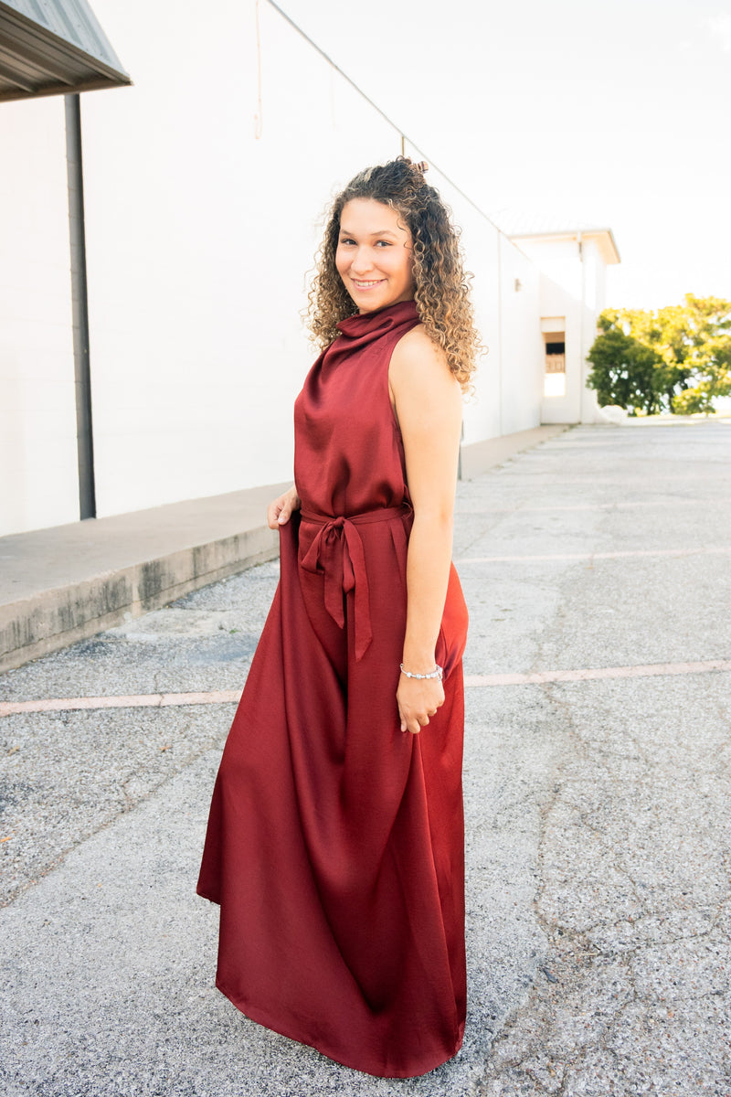 Melissa Burgundy Tie Waist Dress