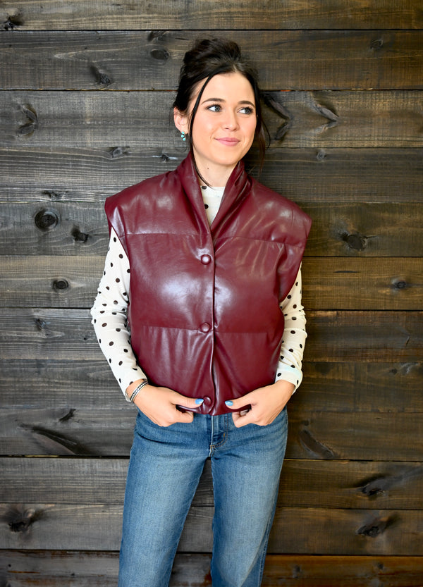 Elan- Plum Leather Puff Vest