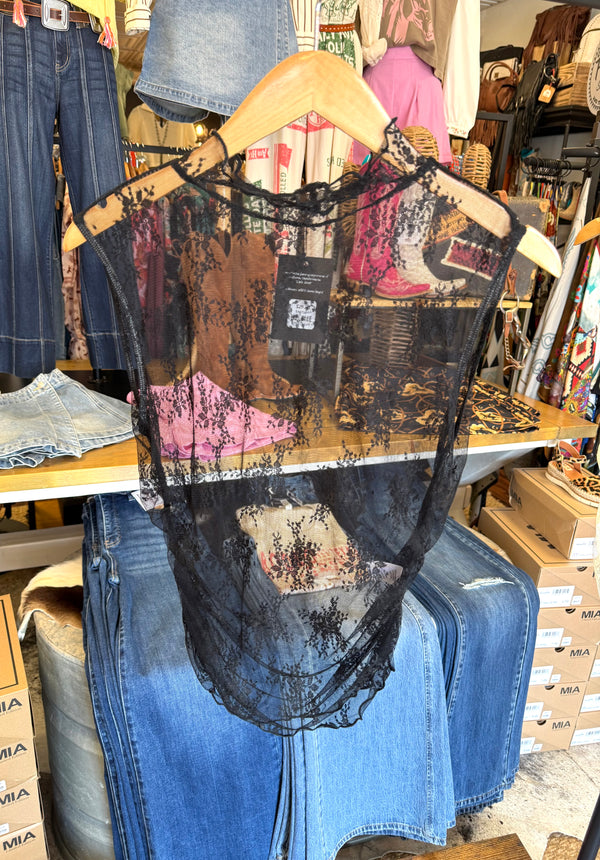 Sleeveless Lace Mesh Top- Black