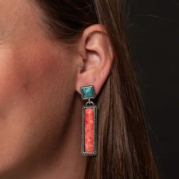 West & Co. 2" Coral Bar Earrings