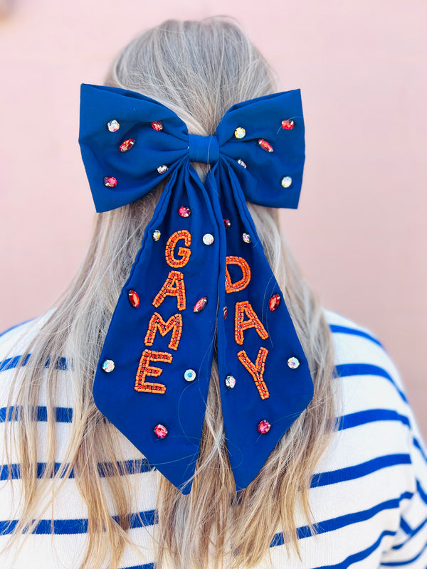 GameDay Embellished Bow- Blue/Orange