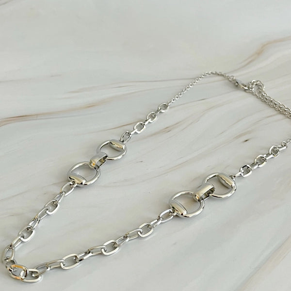 EY-Double Equestrian Chain Necklace Silver