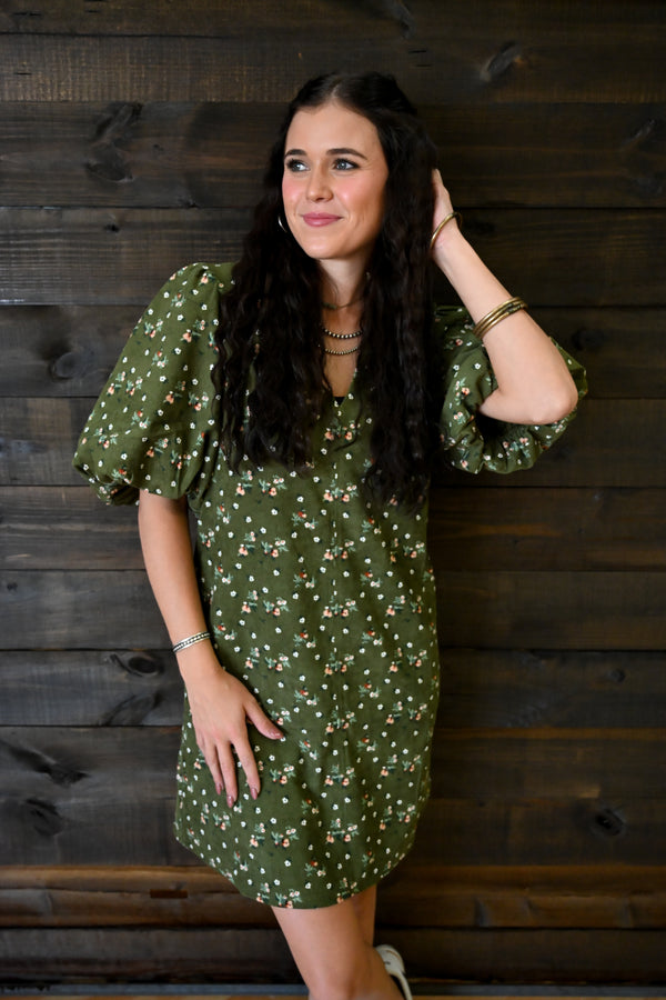 Penelope Corduroy Floral Dress