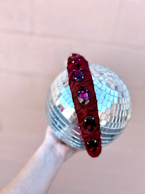 V+B Dupioni Crystal Puff Headband Red
