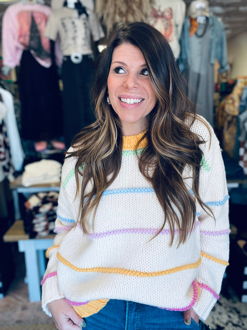 Addison Cream Multi Color Sweater