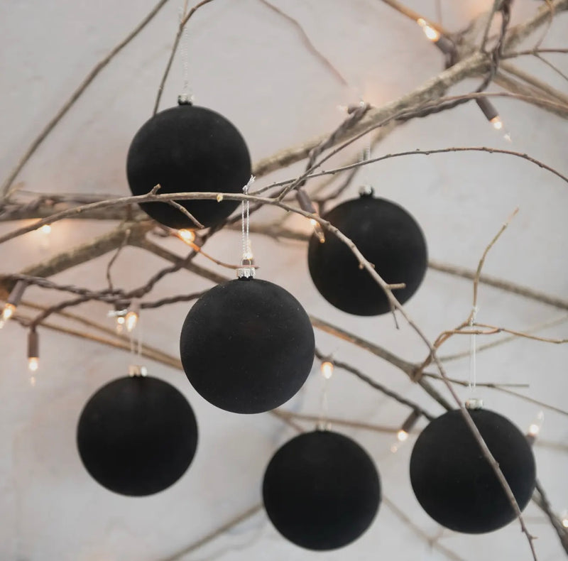 Flocked Ornament Set- Black