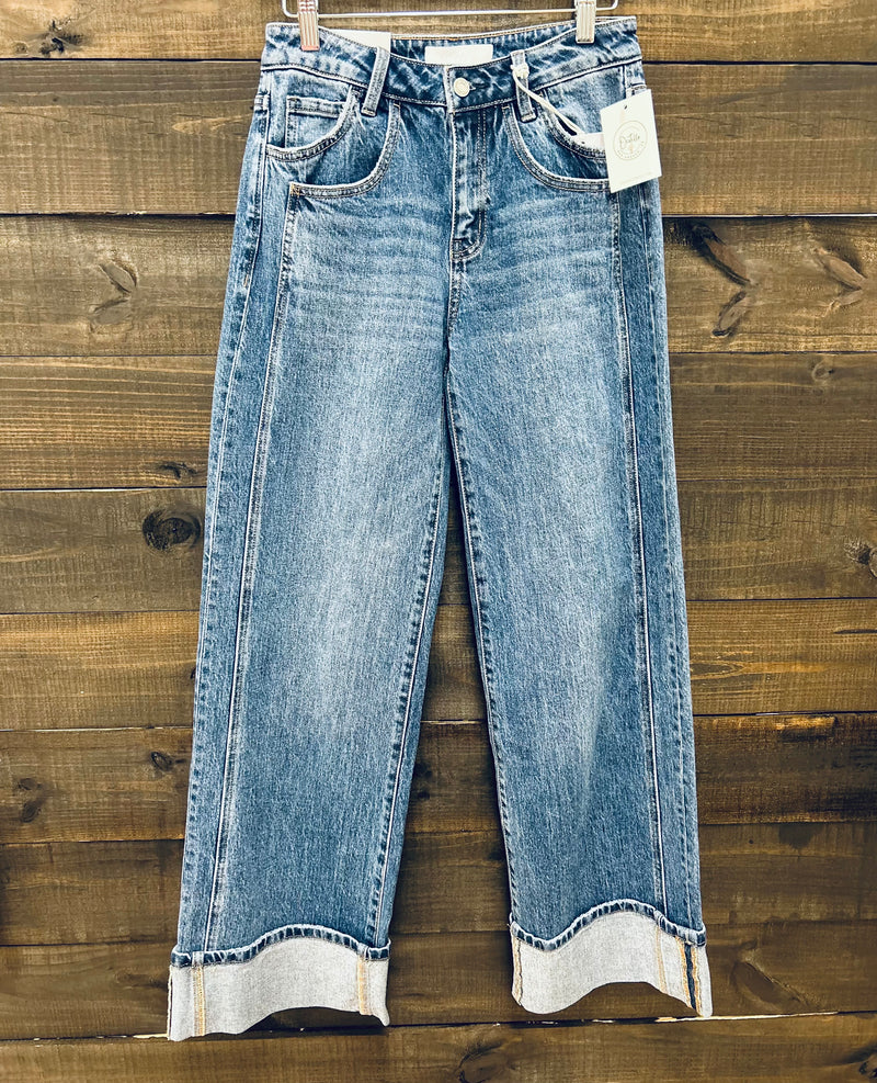 Vervet- High Rise Cuffed Baggy Wide Leg Jeans
