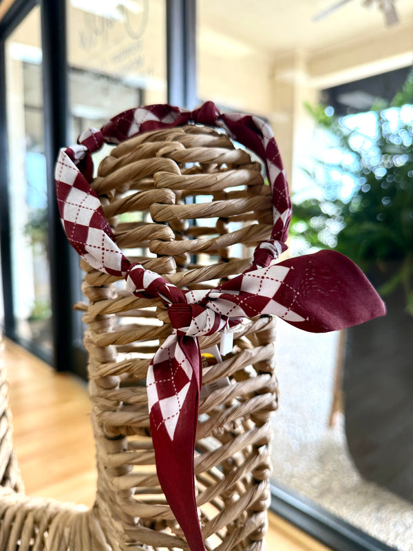 Knotted Neck Scarf/Bracelet- Maroon Check