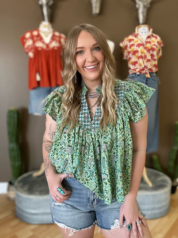 Tolani- Olene Seagreen Floral Top