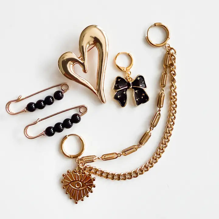 L&L- Lace Charm Pin Pack Set- Gold/Blk