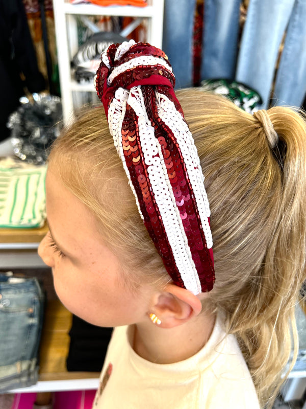 Maroon/White Sequins Headband