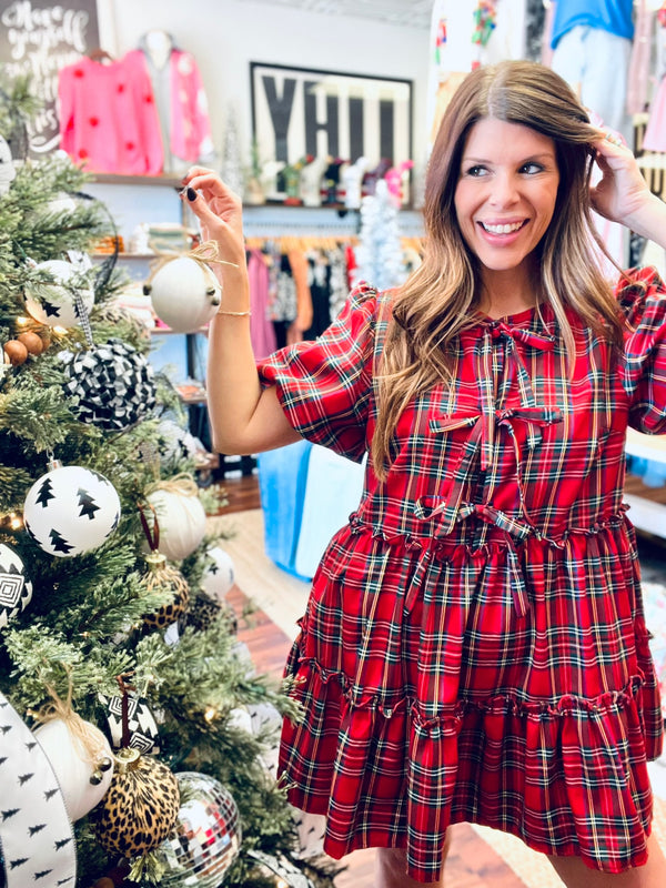 Christmas Vacation Plaid Bow Dress