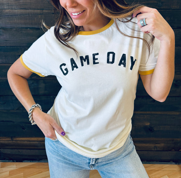Gameday Ringer Tee- Gold