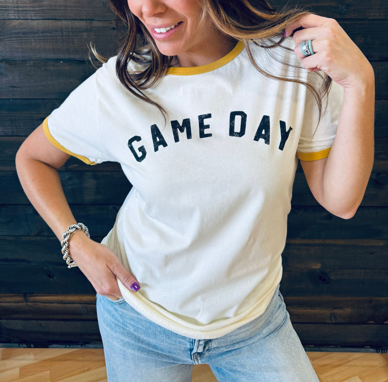Gameday Ringer Tee- Gold