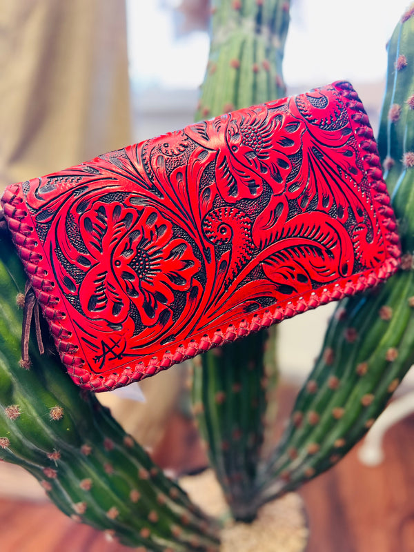 Hang On Sister Tooled Clutch- Red