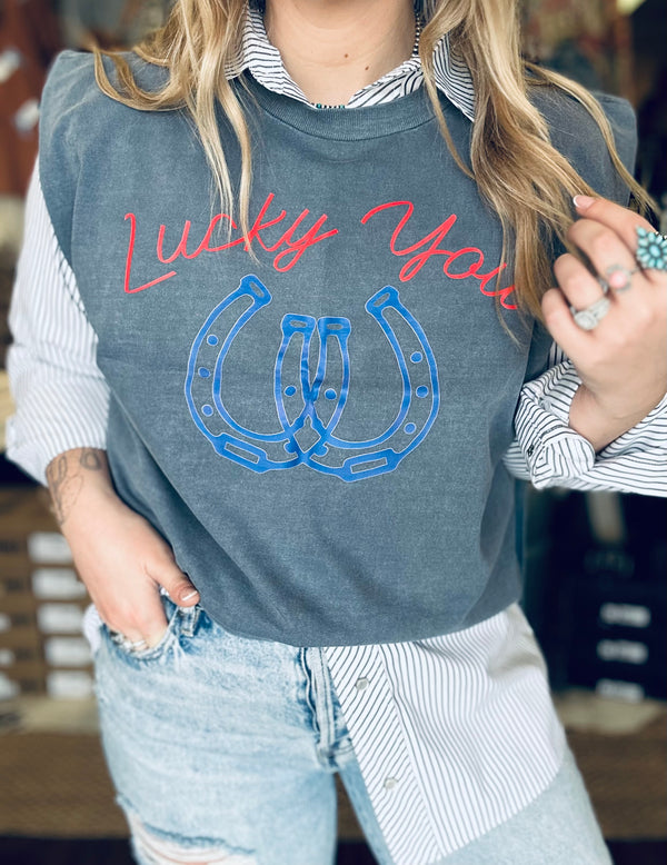 Lucky You Horse Shoe Crop Graphic Tee