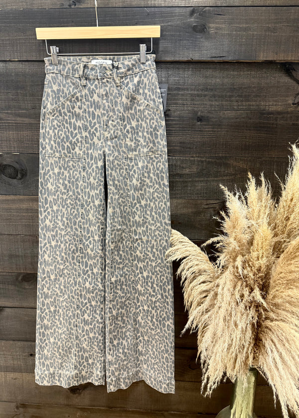 Hidden- Cheetah Denim Wide Flare Jeans
