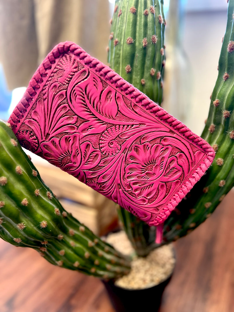 Hang On Sister Tooled Clutch- Pink