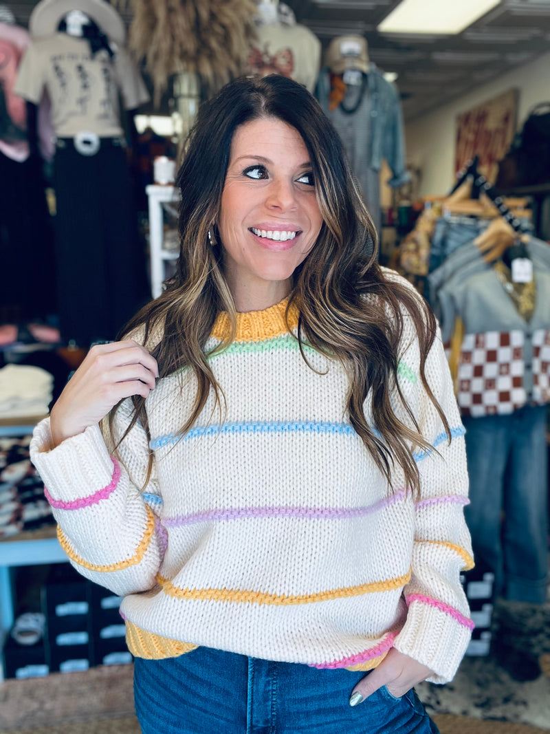 Addison Cream Multi Color Sweater