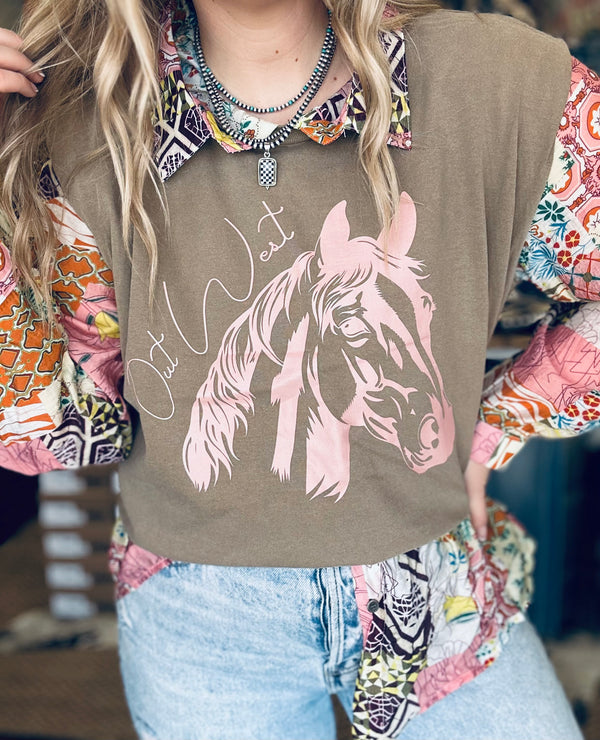 Out West Graphic Cropped Tee- Brown/Pink