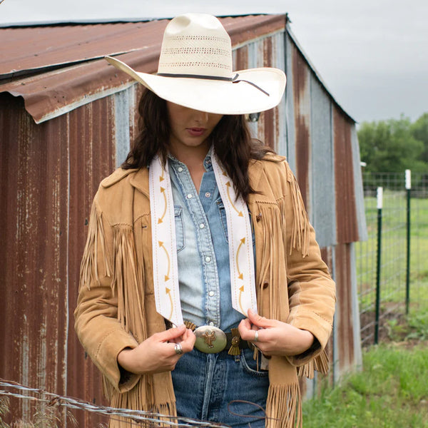 Fringe Scarves- Smiley Pocket Off White Twilly